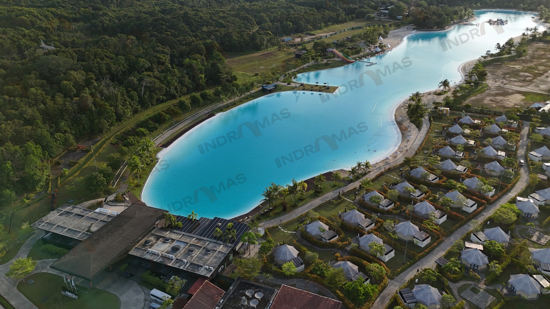 Aerial view of the turquoise lagoon at Treasure Bay Bintan